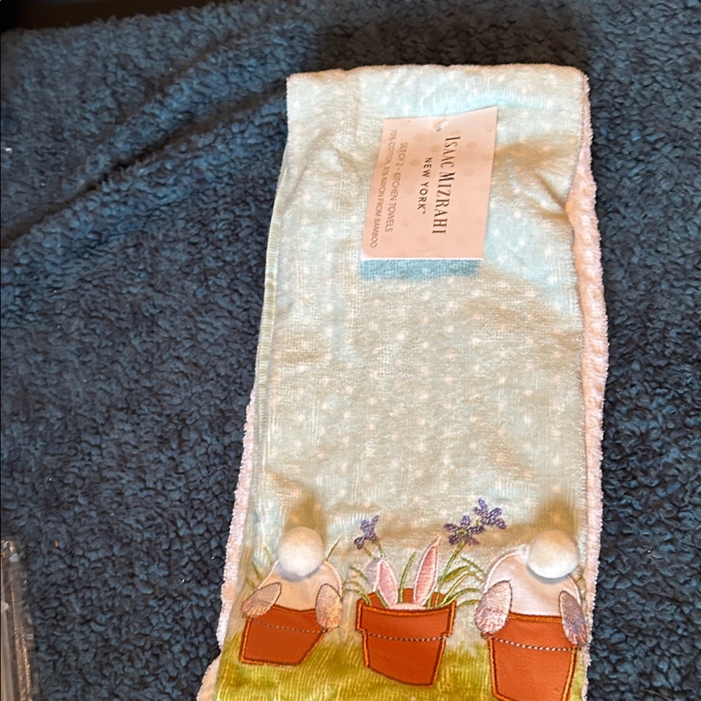 Isaac Mizrahi Easter Kitchen Towels with Bunny and Flower Design
